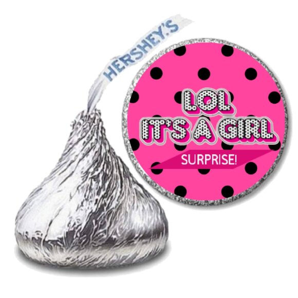 Surprise It's A Girl Lol Party Favor Stickers, 0.75 inch Round Labels, Pink - Picture 1 of 4